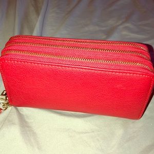Red Clutch Wallet 3 zipper